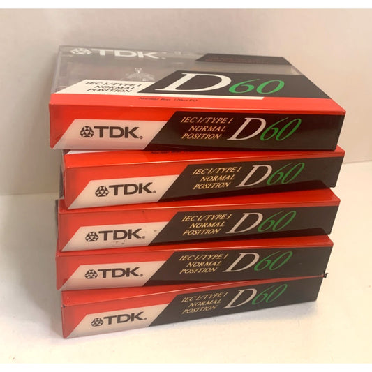 Lot of 5 TDK D60 Blank Cassette Tapes IEC1/TYPE1 Normal Position SEALED