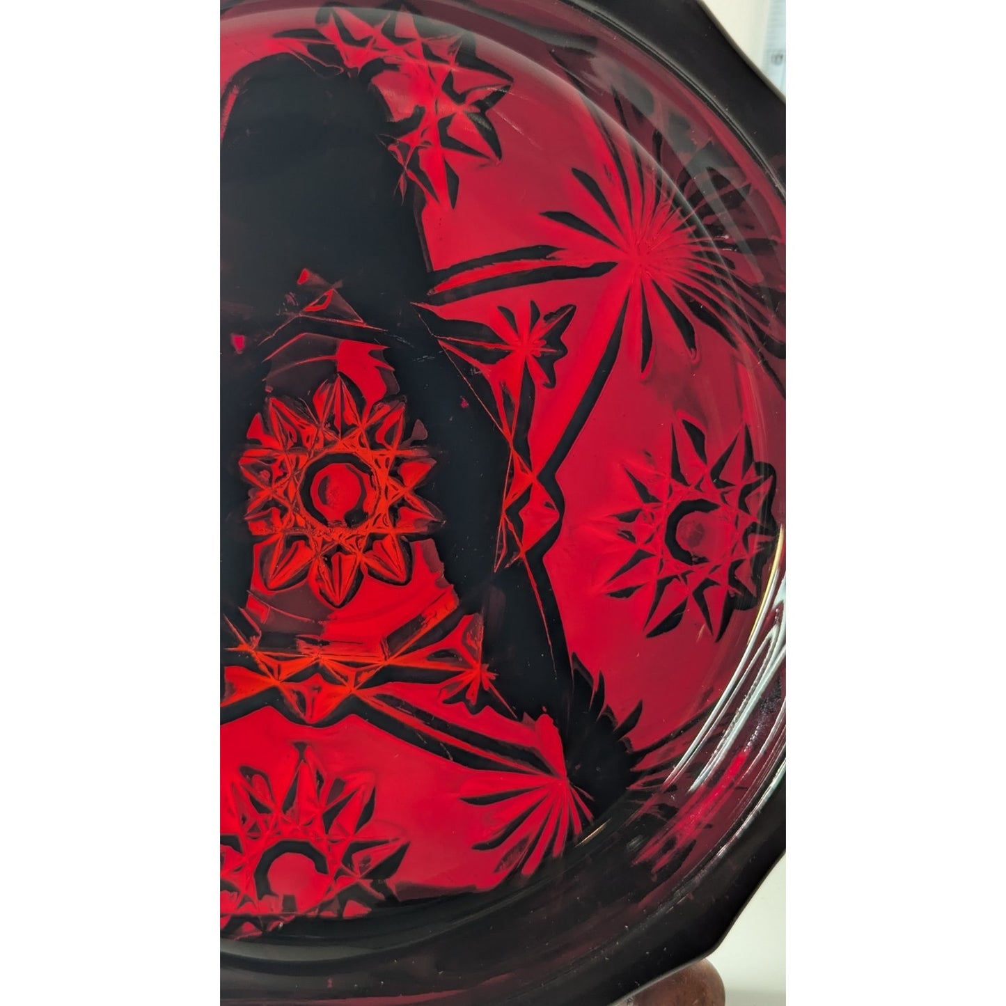 Vintage 8" Large Ruby Red Glass Heavy Octagonal Ashtray No Chips or Cracks