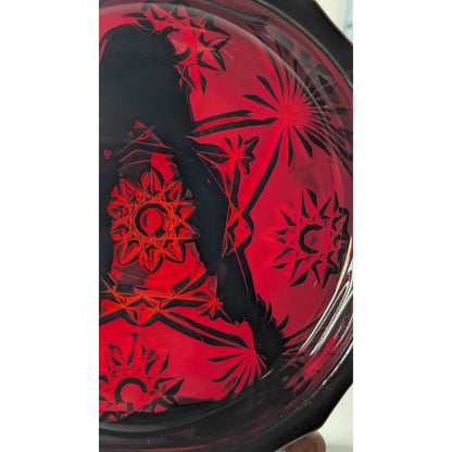 Vintage 8" Large Ruby Red Glass Heavy Octagonal Ashtray No Chips or Cracks