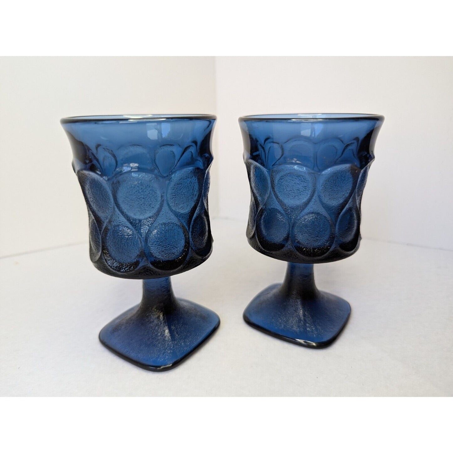 Set of 2 Vintage Noritake Spotlight Blue Square Base Goblet Small 4 3/4" Glasses