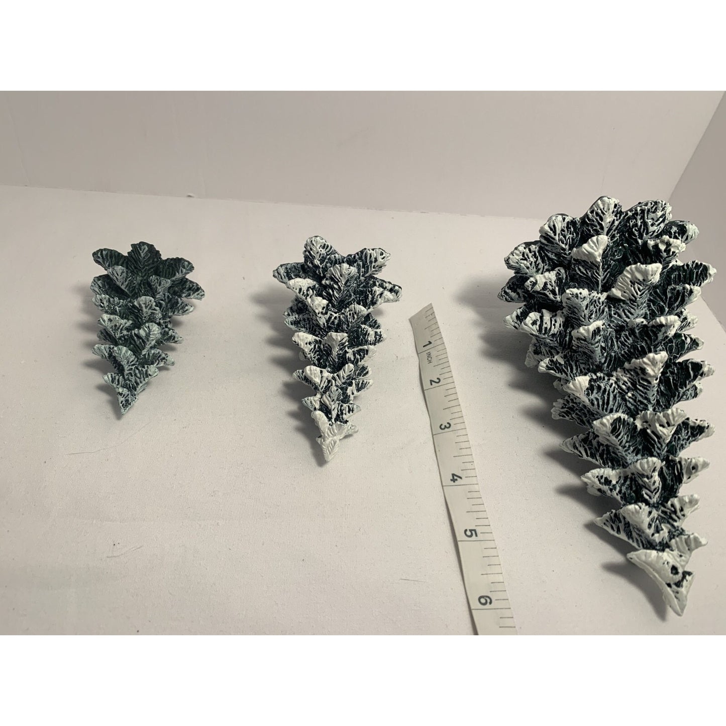 Vintage 90s Department 56 Village Set of 3 Evergreen Trees Cold Cast Porcelain D