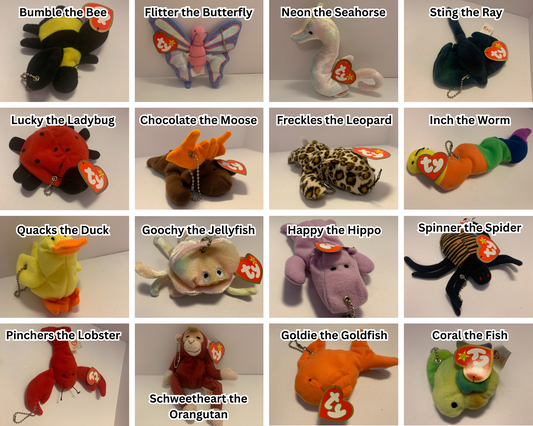 Upcycled 90s Vintage Teenie Beanie Baby Plush Toy Bag Charms Key Chains Purse Decor Accessory