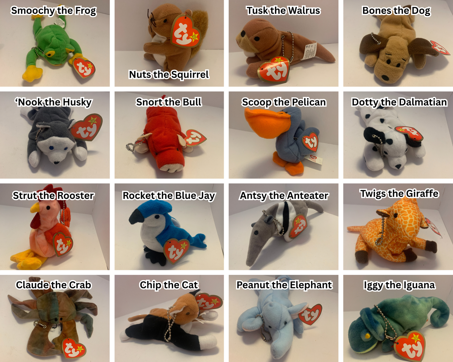 Upcycled 90s Vintage Teenie Beanie Baby Plush Toy Bag Charms Key Chains Purse Decor Accessory