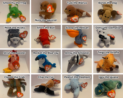 Upcycled 90s Vintage Teenie Beanie Baby Plush Toy Bag Charms Key Chains Purse Decor Accessory