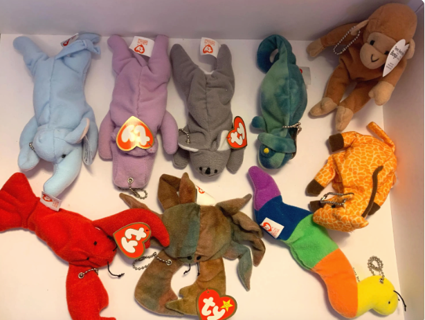 Upcycled 90s Vintage Teenie Beanie Baby Plush Toy Bag Charms Key Chains Purse Decor Accessory