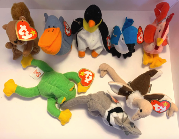 Upcycled 90s Vintage Teenie Beanie Baby Plush Toy Bag Charms Key Chains Purse Decor Accessory