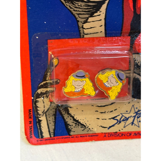 VINTAGE 1982 ET Extra Terrestrial in Wig Pierced Earrings NOS Universal Studios