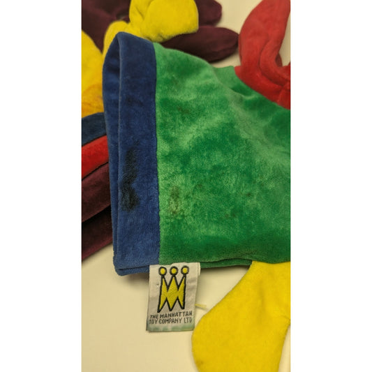 2 Vintage Manhattan Toy Company Rooster Colorful Bird Hand Puppets 1984 1996