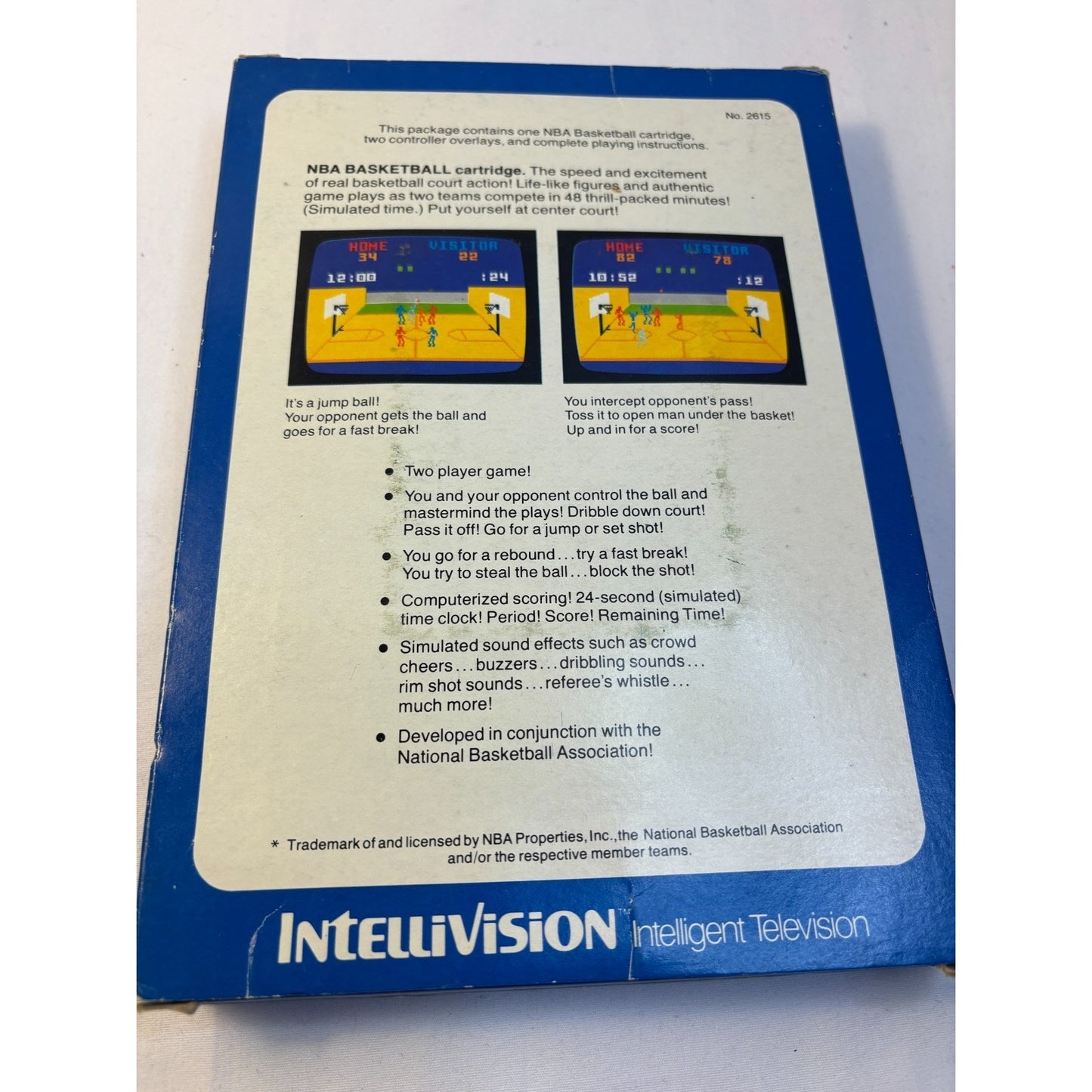 Intellivision NBA Basketball Game 1980 Complete in Box w/ Manual Overlays Tested