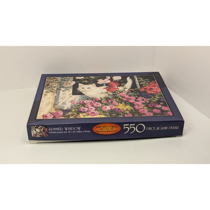 550 PC Bits & Pieces 2000 Summer Window White Cat Kitten Flower Puzzle New Bagged