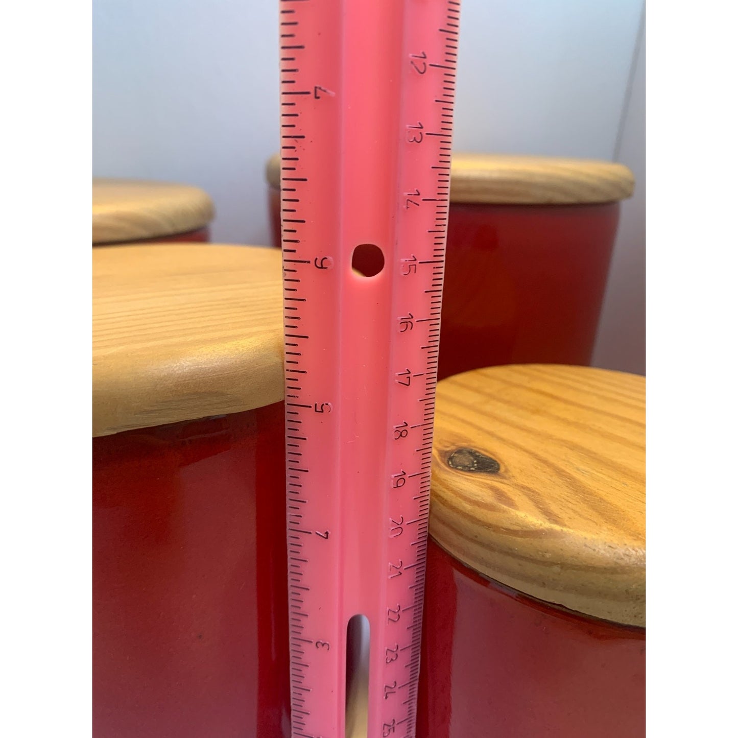 Mamma Ro Pottery Italy Red Set of 4 Canisters Wood Lids in Box New Old Stock