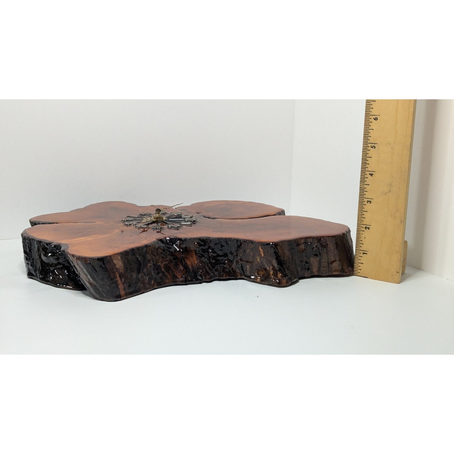Nice Smaller Vintage Cypress Wood Live Edge Clock 13”x9” Works