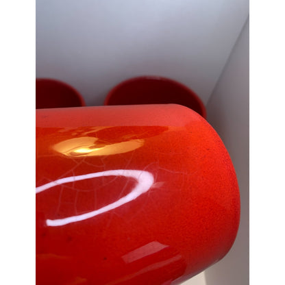 Mamma Ro Pottery Italy Red Set of 4 Canisters Wood Lids in Box New Old Stock