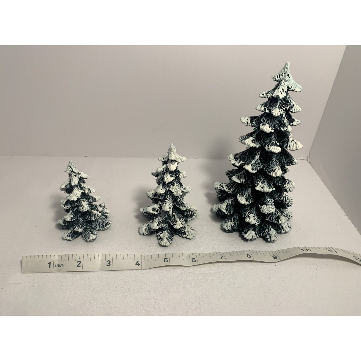 Vintage 90s Department 56 Village Set of 3 Evergreen Trees Cold Cast Porcelain B