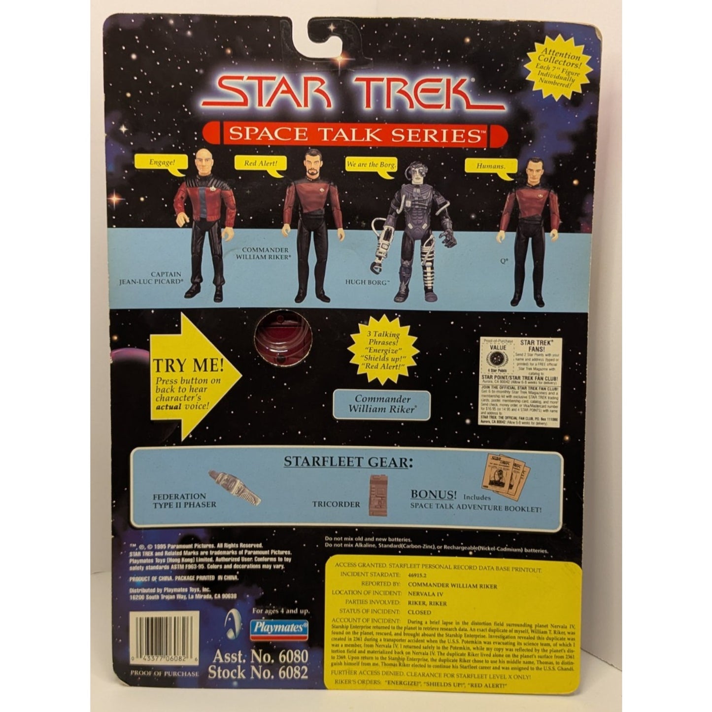 Star Trek Space Talk Series Commander William Riker Action Figure Playmates 1995