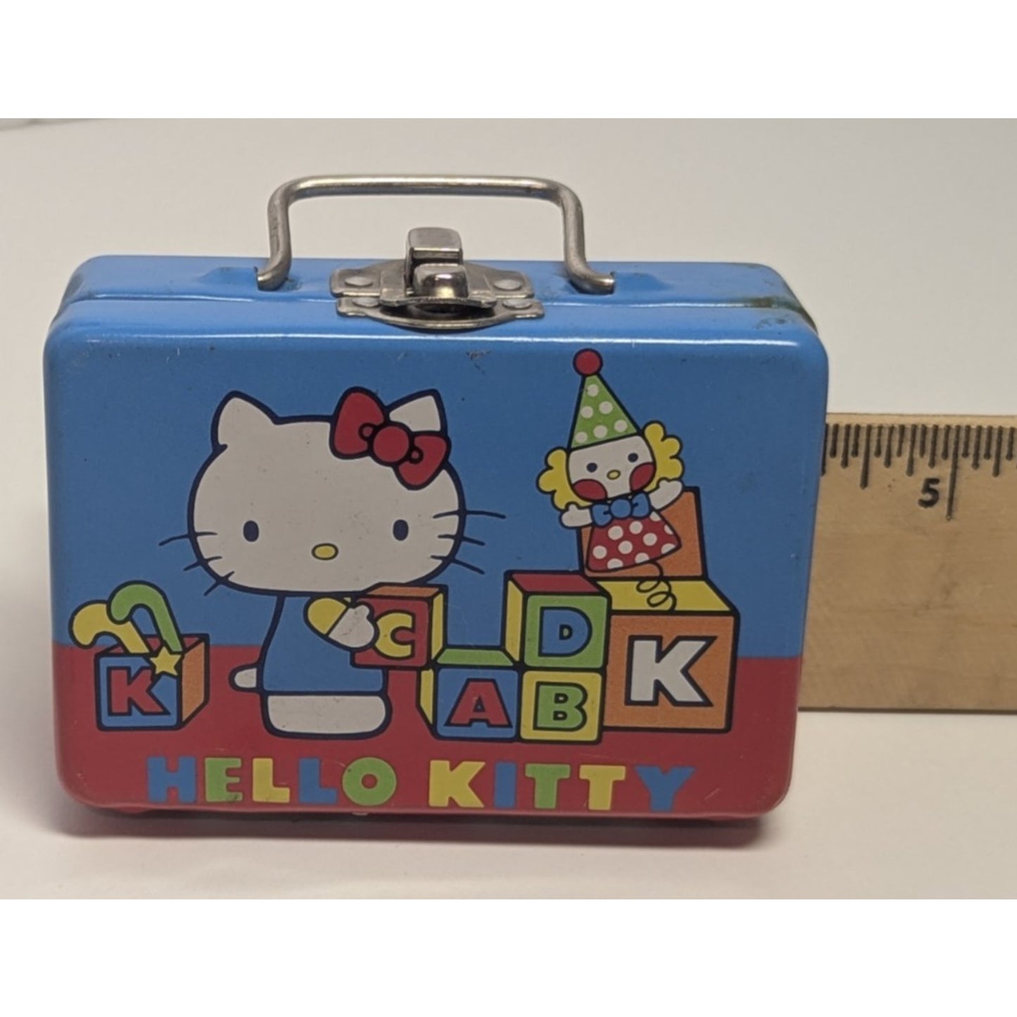 1976 Vintage Sanrio Hello Kitty Tiny Tin Mini Lunch Box 4" x 2.75"