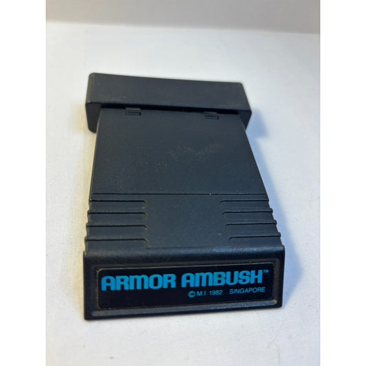 Black Atari game cartridge with 'Armor Ambush' branding on a white background