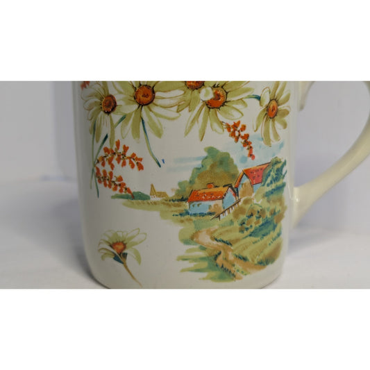 Vintage Ceramic Painted Coffee Mug Tea Cup Floral Landscape Made in Japan
