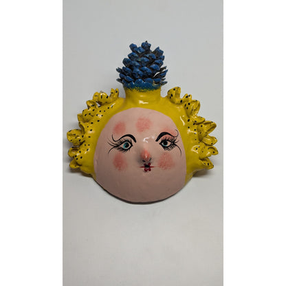 6" Vintage Mexico Oaxacan Hand Painted Handmade Leaf Face Folk Art Mask