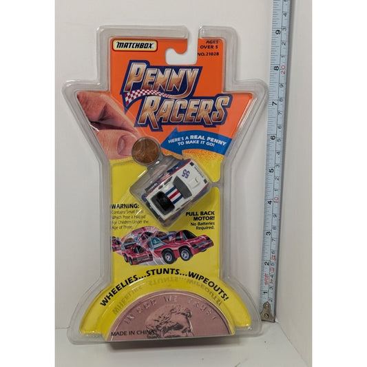 1993 TYCO Matchbox Penny Racers #21026 White Race Car w/Red & Blue Stripes