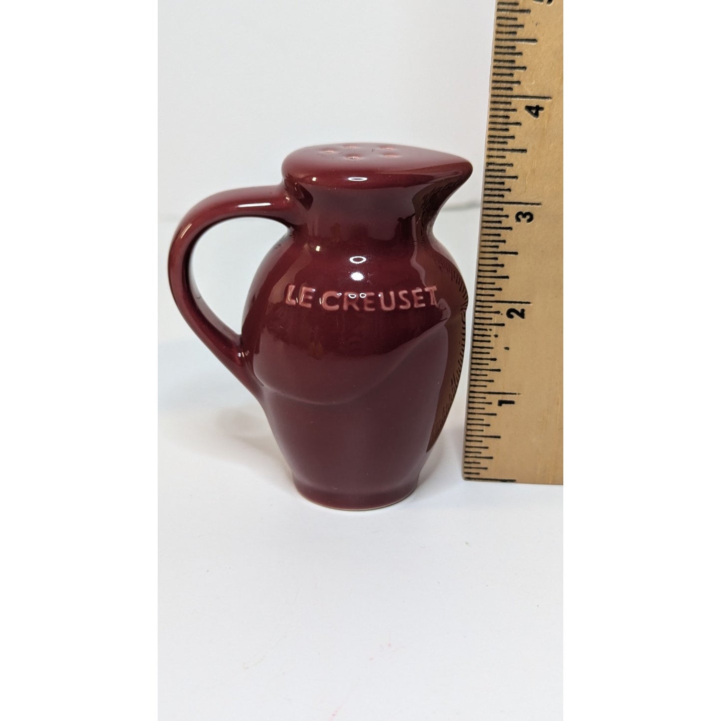 Le Creuset Burgundy Salt & Pepper Shakers 3.5" Jug with Handles