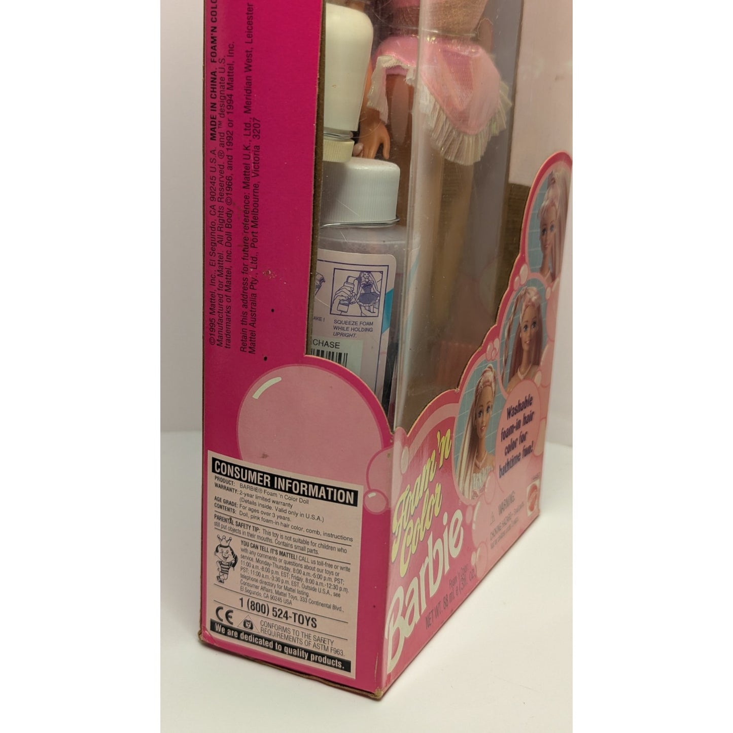 1995 Mattel Barbie Foam N Color Barbie Doll with Pink Foam #14457 New In Box