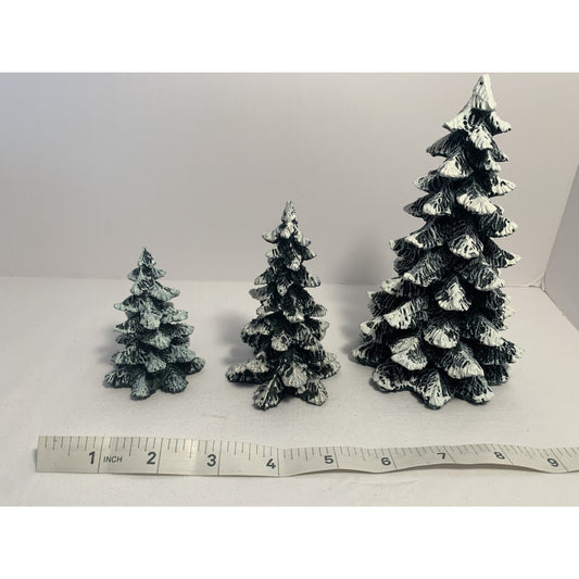 Vintage 90s Department 56 Village Set of 3 Evergreen Trees Cold Cast Porcelain A