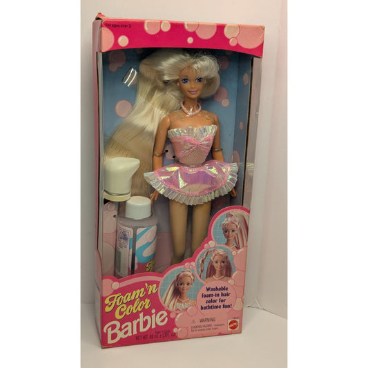 1995 Mattel Barbie Foam N Color Barbie Doll with Pink Foam #14457 New In Box