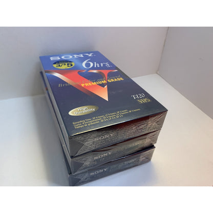 Lot of 3 Sony 6HR Blank High Quality VHS Tapes NEW SEALED T-120VF Premium Grade