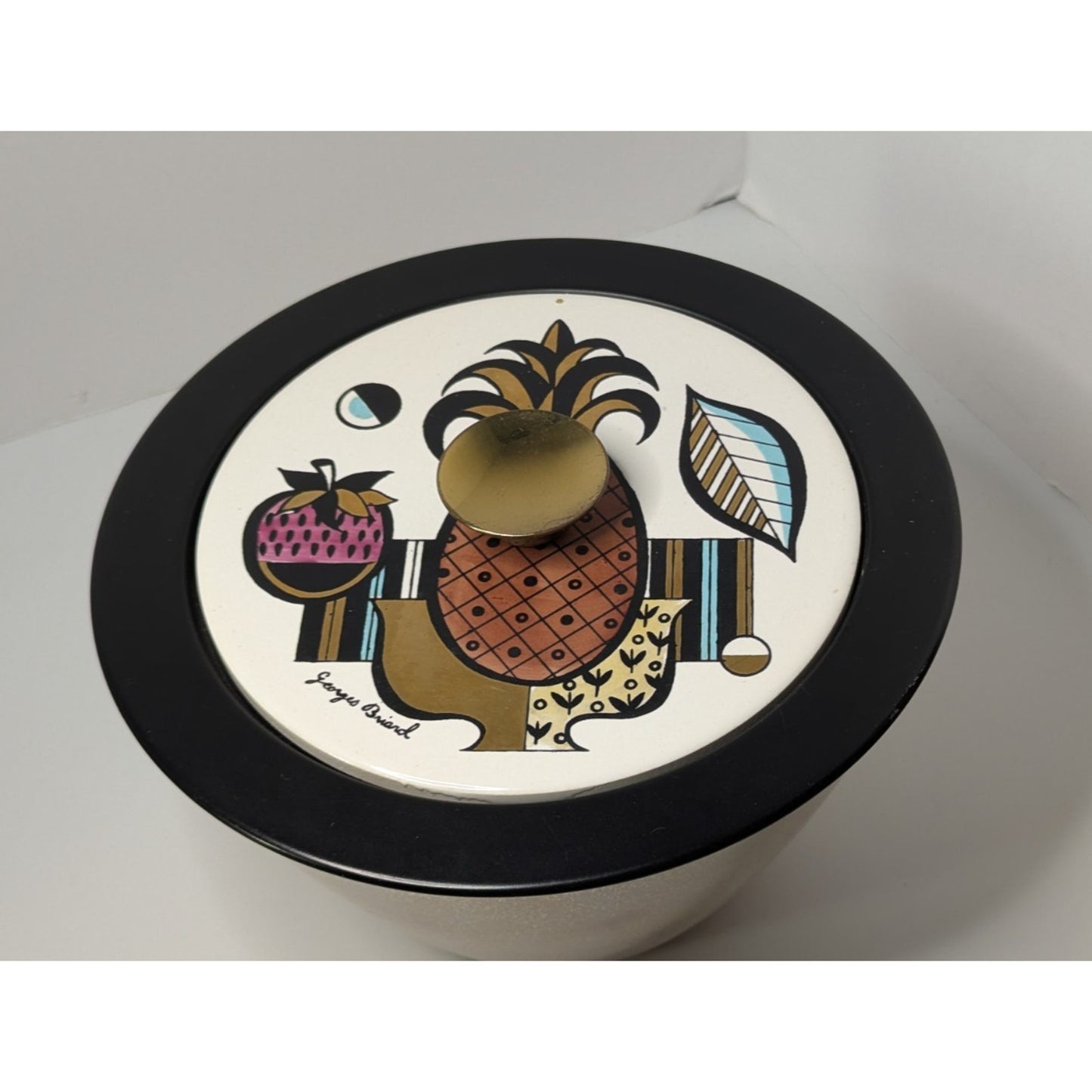 Vintage Georges Briard Gold Speckled Ambrosia Fire King Covered Bowl w/Lid