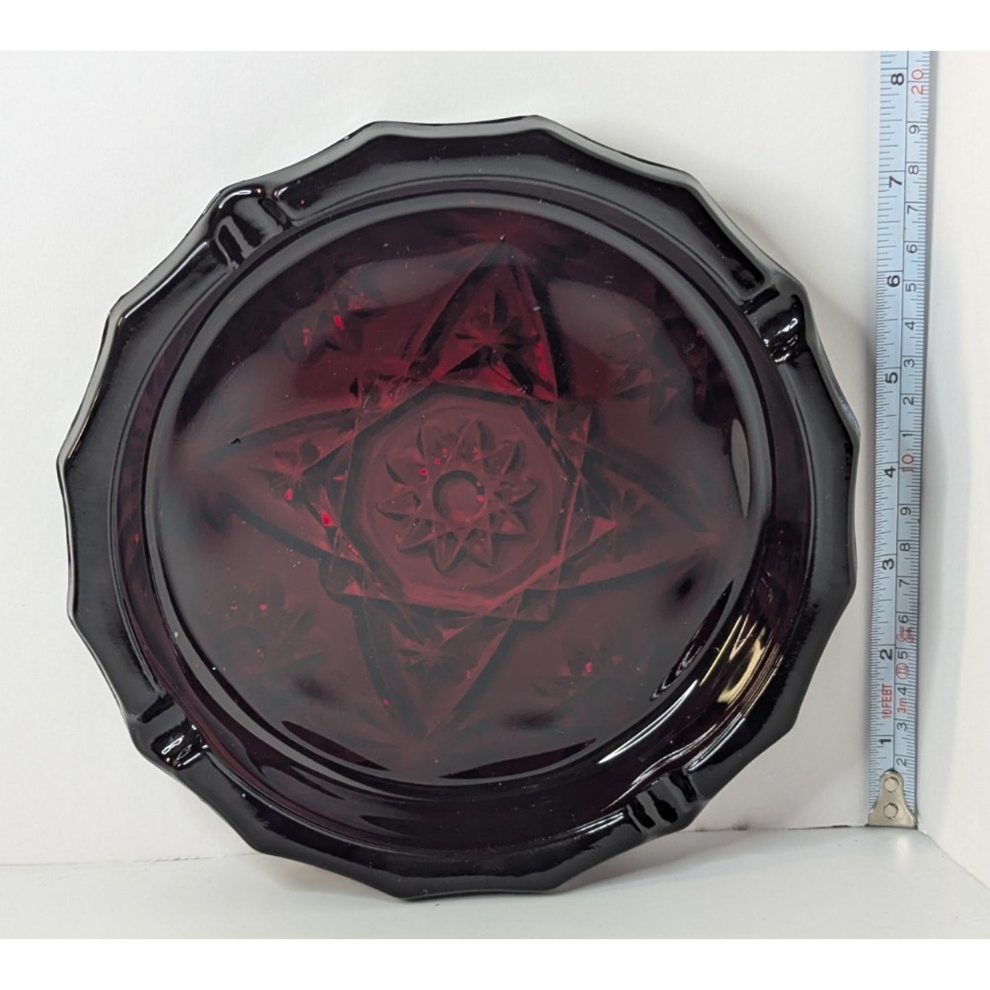 Vintage 8" Large Ruby Red Glass Heavy Octagonal Ashtray No Chips or Cracks
