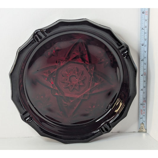 Vintage 8" Large Ruby Red Glass Heavy Octagonal Ashtray No Chips or Cracks
