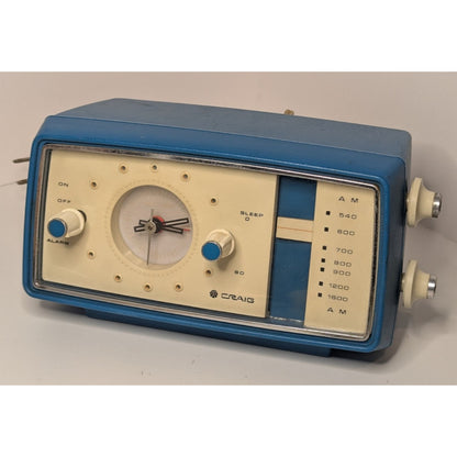 Rare Vintage CRAIG 1602 AM Clock Radio Teal Blue MCM Sanyo Japan Atomic
