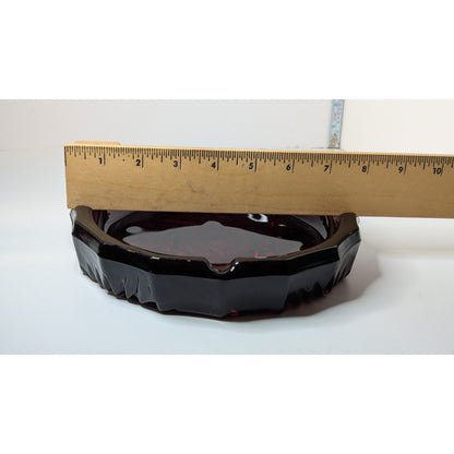 Vintage 8" Large Ruby Red Glass Heavy Octagonal Ashtray No Chips or Cracks