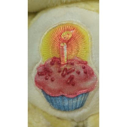 Vtg 1983 Kenner Care Bear Birthday Bear Plush Cupcake Belly Badge Yellow