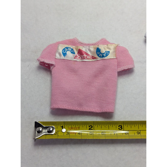 Vintage 1989 Fashion Starters Camp Outfit Denim Shorts Pink T-shirt with Shoes