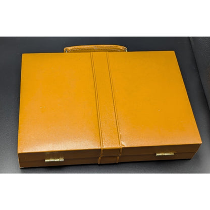 Vintage Brown Faux Leather Mini Travel Backgammon With Case Complete