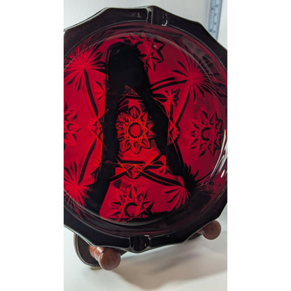 Vintage 8" Large Ruby Red Glass Heavy Octagonal Ashtray No Chips or Cracks