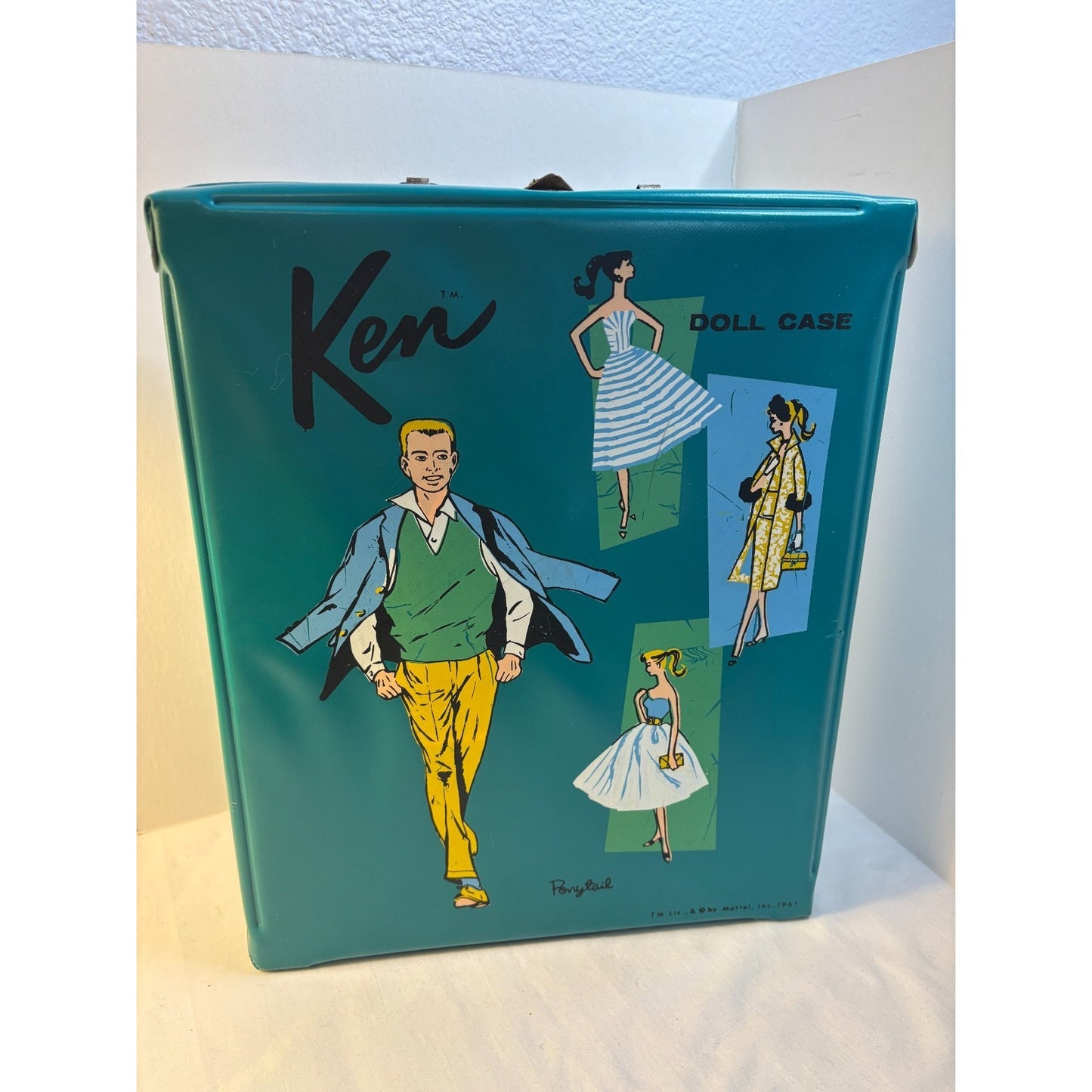 Vintage TURQUOISE Teal 1961 Ken And Ponytail Barbie Doll Carrying Case