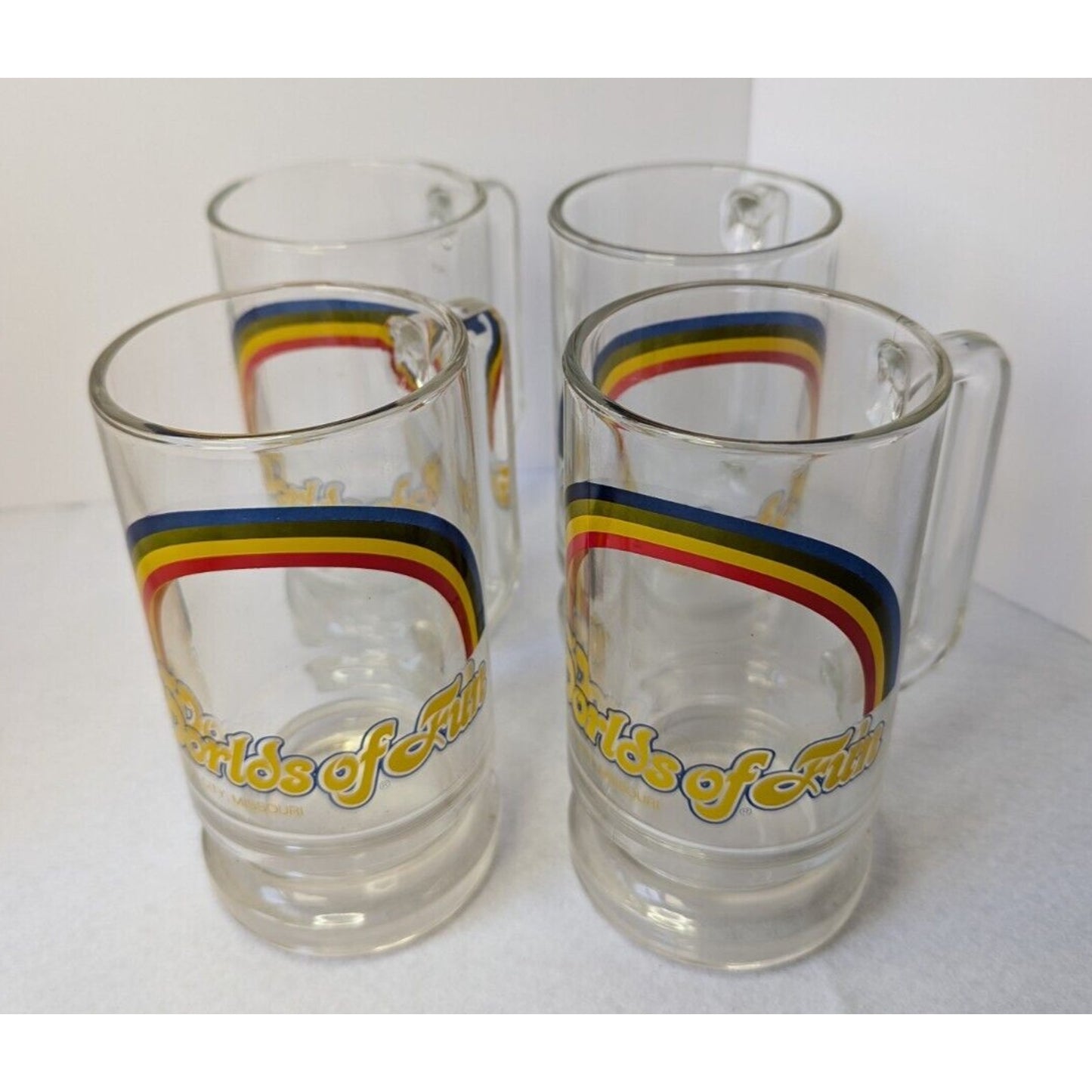 Set of 4 Worlds of Fun Rainbow Amusement Park Kansas City Missouri Glass Beer Mugs