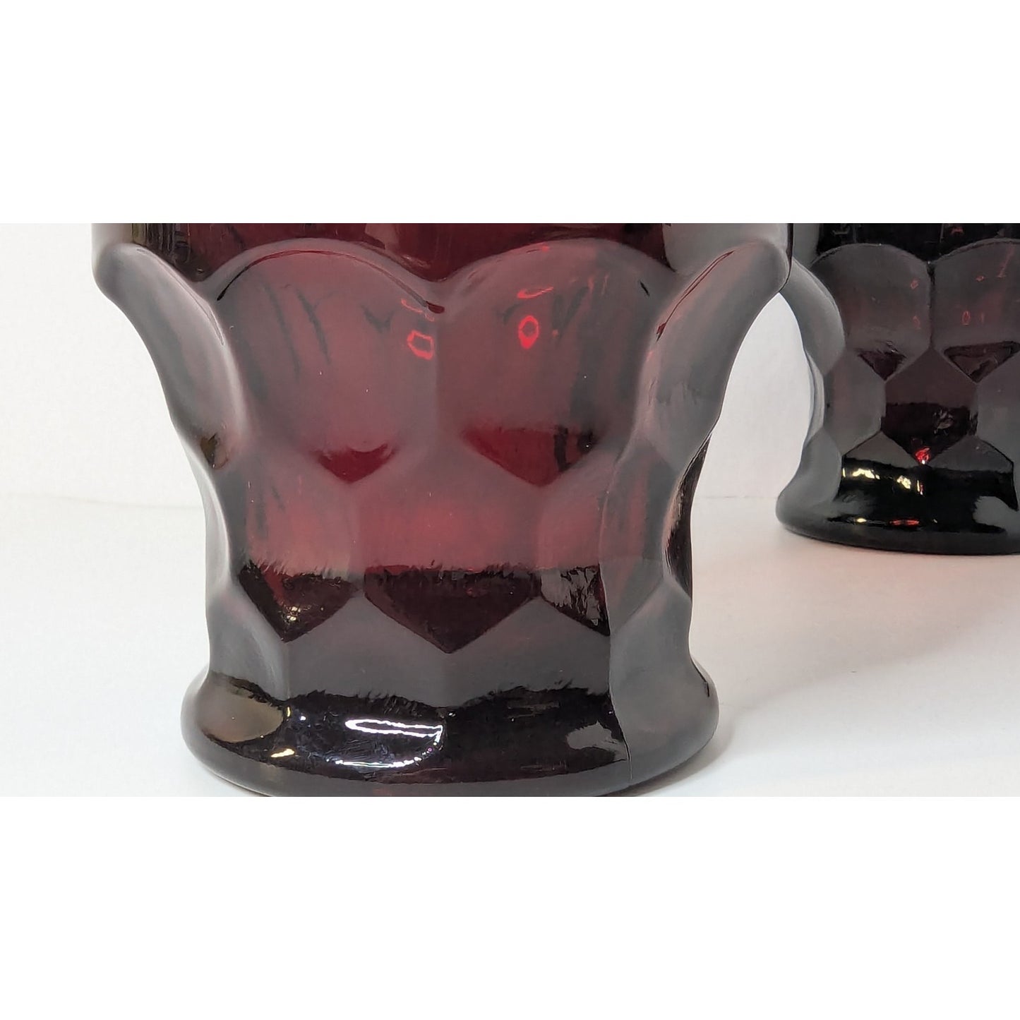 Ruby Red Georgian Honeycomb 8oz Glasses Vintage Anchor Hocking 4 1/8” Set Of 2