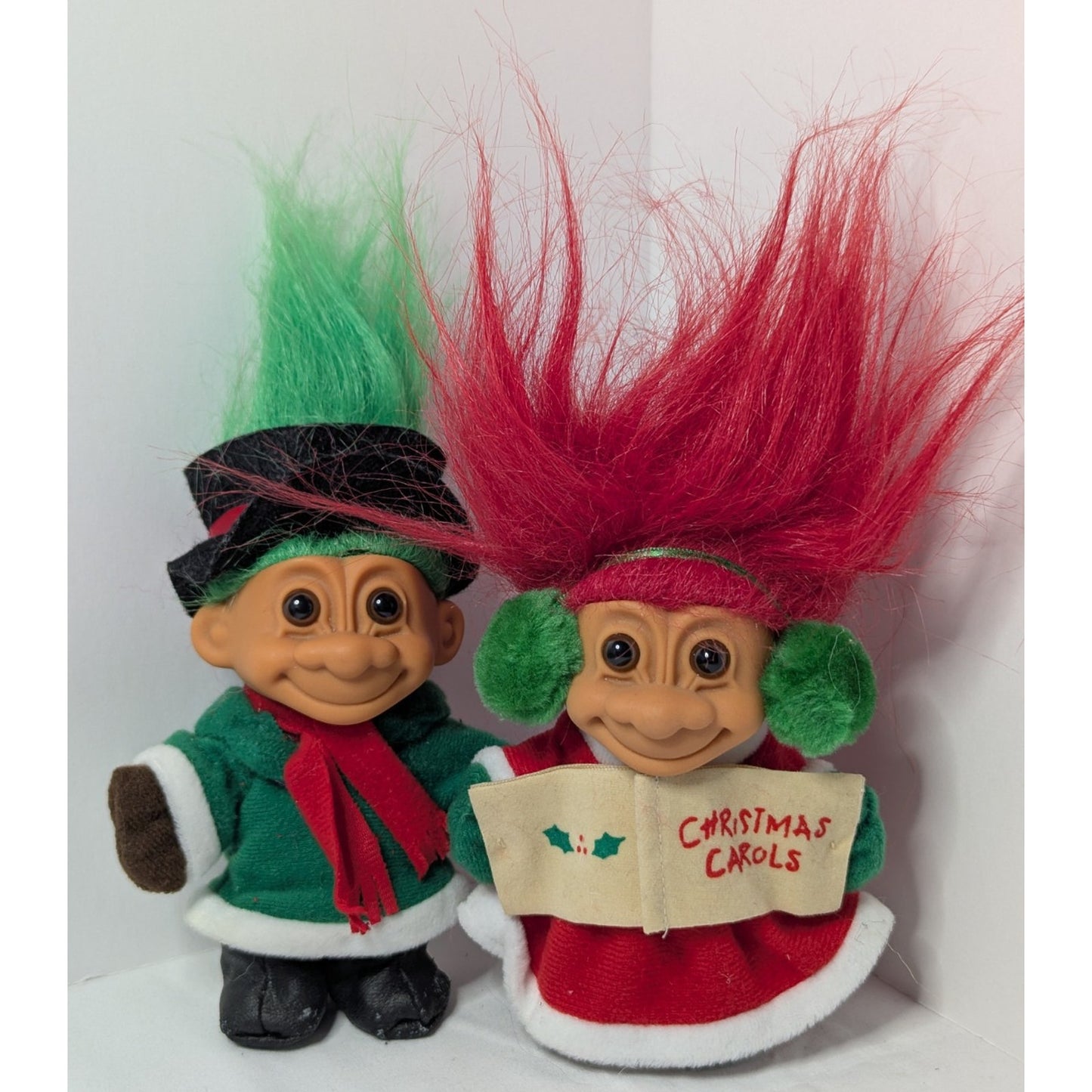 Vintage Russ Christmas Carol Trolls Holidays Green Red Hair lot of 2 dolls