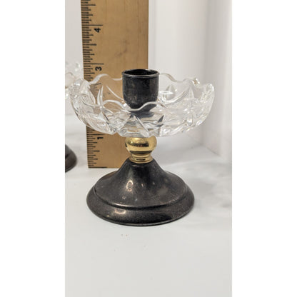 Set of 2 3.5" PM Italian Glass Top Silverplate Candlesticks Half-Inch Tapers