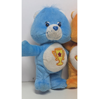 CARE BEARS PLUSH Cuddle Pair Champ Bear & Laugh A Lot Orange Blue 2003 8"