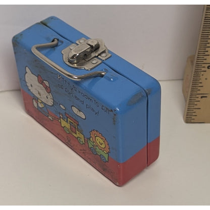 1976 Vintage Sanrio Hello Kitty Tiny Tin Mini Lunch Box 4" x 2.75"