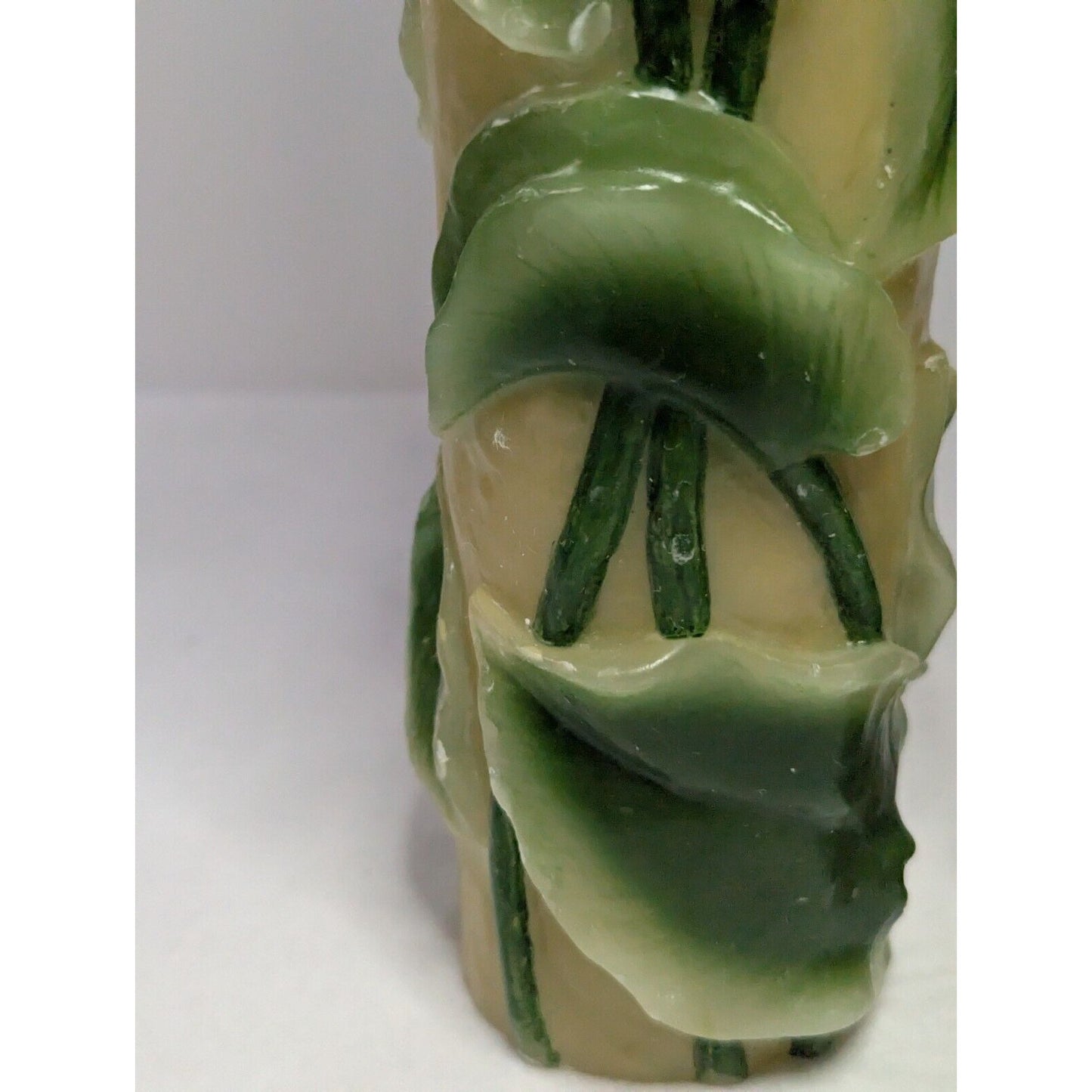 Dept 56 14" Pillar Candle Pair Retro Molded Painted Leaf Hand Carved Wax Candle
