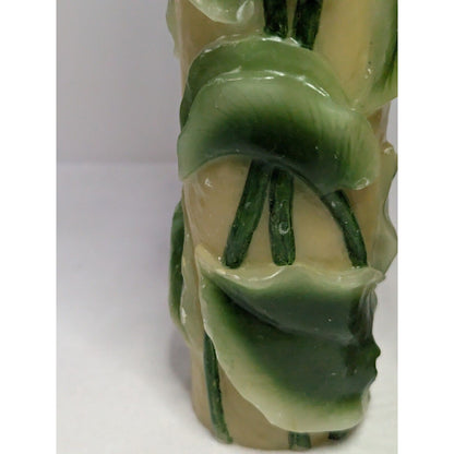 Dept 56 14" Pillar Candle Pair Retro Molded Painted Leaf Hand Carved Wax Candle