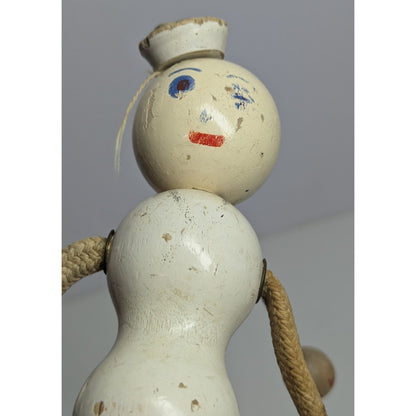 Antique 1920s TED TOY Bedford Mass 8" Wooden Sailor in White