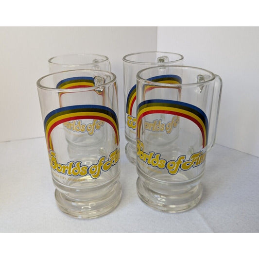 Set of 4 Worlds of Fun Rainbow Amusement Park Kansas City Missouri Glass Beer Mugs
