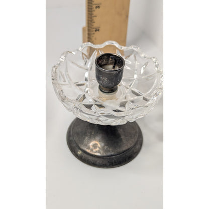 Set of 2 3.5" PM Italian Glass Top Silverplate Candlesticks Half-Inch Tapers